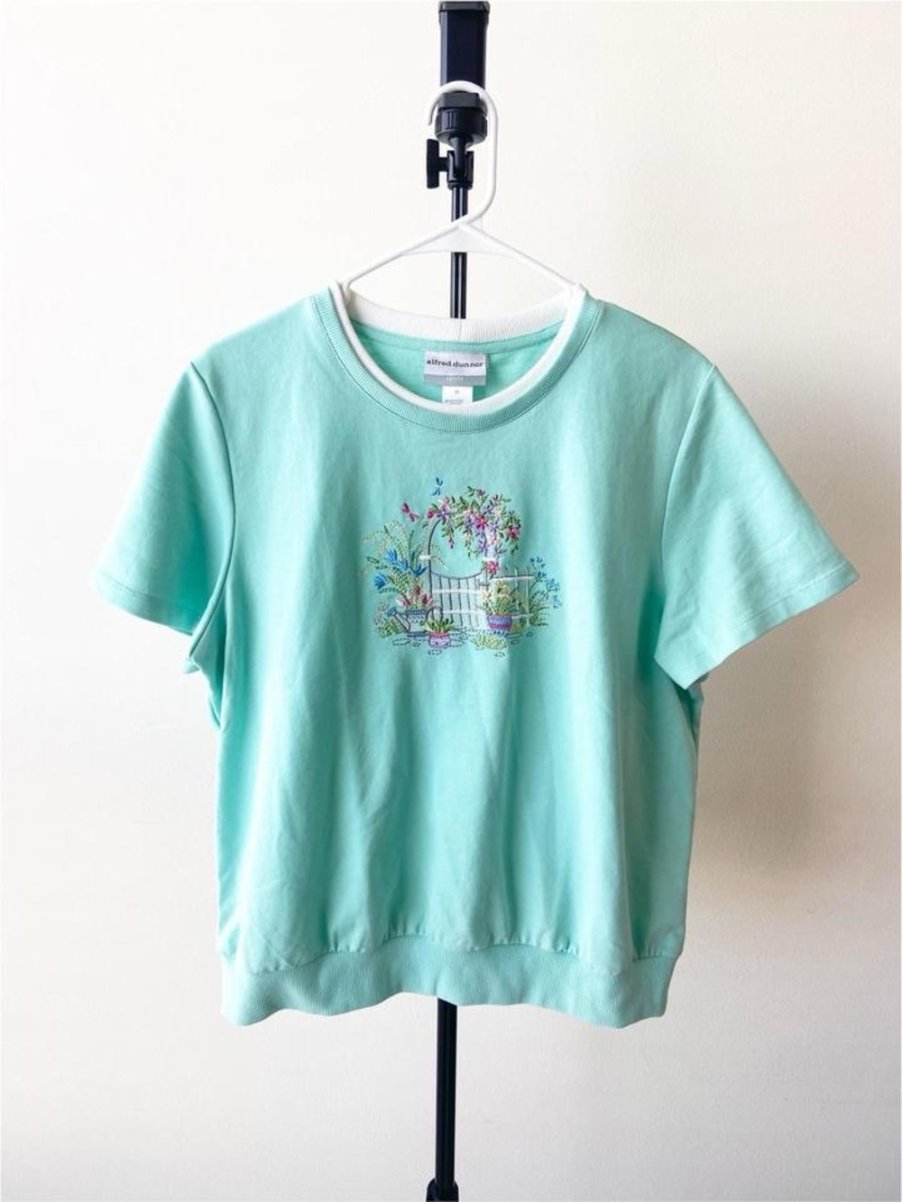 Alfred Dunner Teal Blue Garden Short Sleeve Sweater Tee Size PL